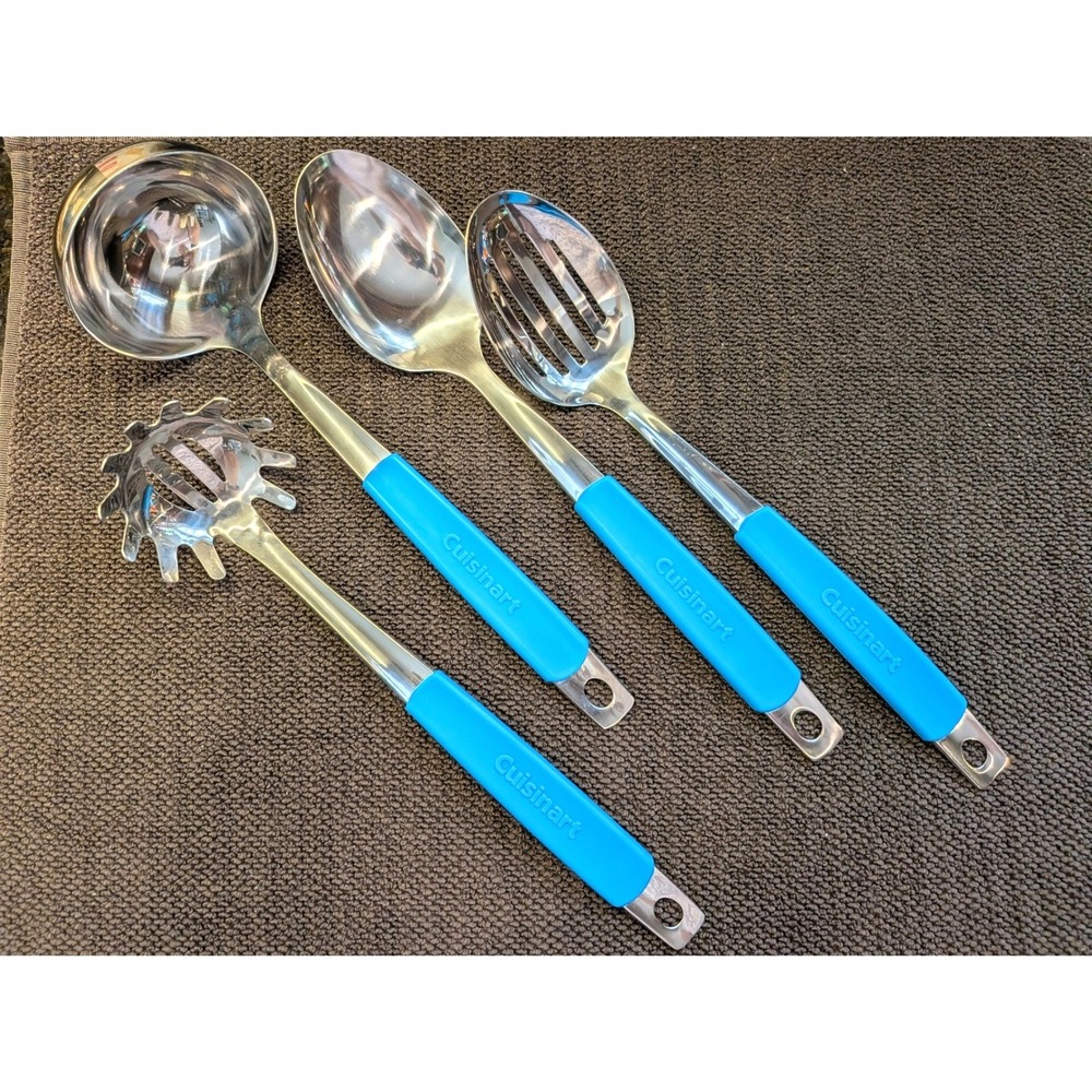 Cuisinart Stainless Steel Kitchen Utensil Set Blue Soft Grip 4pc